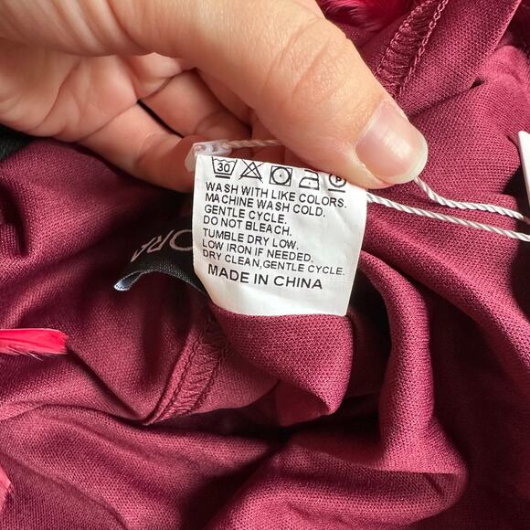 Loragal Feather Mini Dress NWT Burgundy Y2K Glam Party Editorial Vibes - Picture 8 of 9